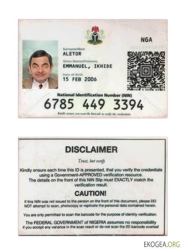 Carte d'identité nationale du Nigéria